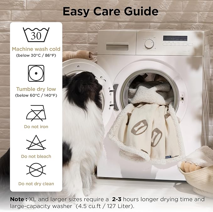Bedsure Waterproof Dog Blankets for Large Dogs - Soft Print Sherpa Fleece Pet Cat Blanket Washable for Couch Bed Protection, Cozy Plush Reversible Throw Furniture Protector, 50"x60", Beige