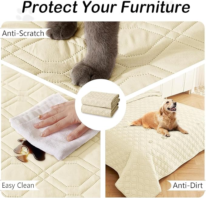 hyha Waterproof Dog Bed Blanket, Soft Pet Blankets, Waterproof Couch Cover for Dogs, Reversible Sofa Covers Washable for Furniture (30x53 Inch, Beige/Beige)