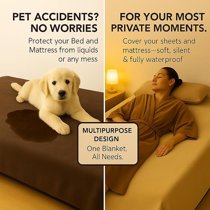 Waterproof Blanket for Bed or Couch – Soft and Leakproof Waterproof Throw Blanket, Water Proof & Stain Resistant Easy to Clean Throw Blanket Cover for Adults or Pets, Reversible Brown 80”x90”