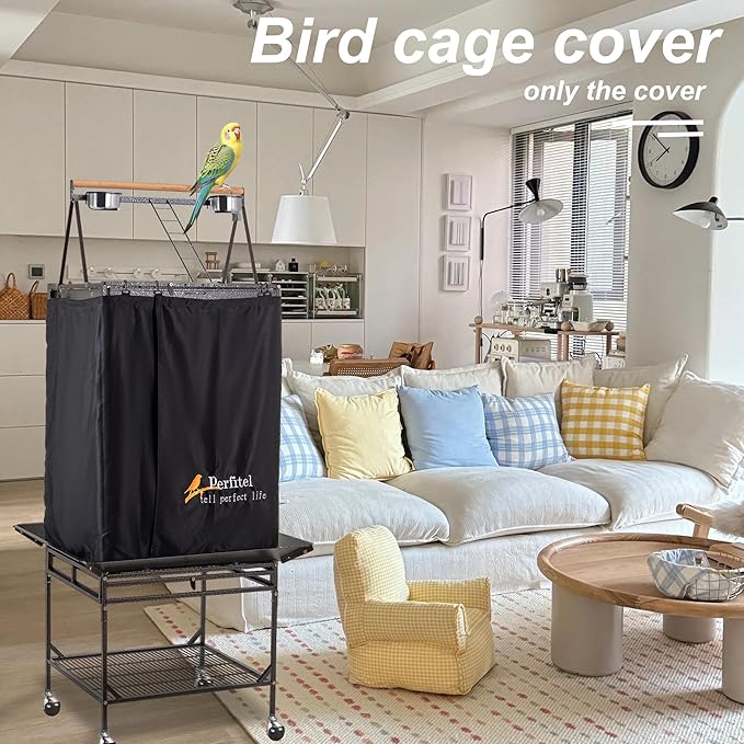 Bird Cage Cover(Black) Good Night Birdcage Cover Black-Out Birdcage Cover Durable Breathable Washable Material… (68 inch)