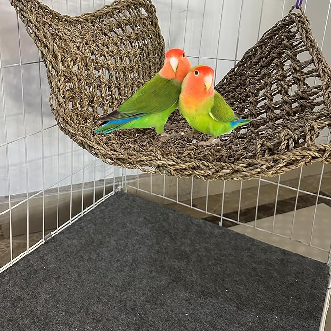 Large Bird Seagrass Mat 24 × 14 ''Natural Seagrass Woven Bird Net Hammock Climbing Rope Ladder with Hooks Chew Toy for Parrot Guinea Pig Lovebird Cockatiel Pigeon