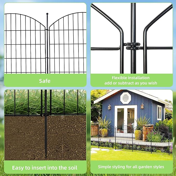 Decorative Garden Fence 40in (H) x12ft (L), 5 Pack No Dig Fence Animal Barrier for Dog, Arched Flower Bed Edging, Wire Border Panel Fencing for Yard Patio Outdoor Decor