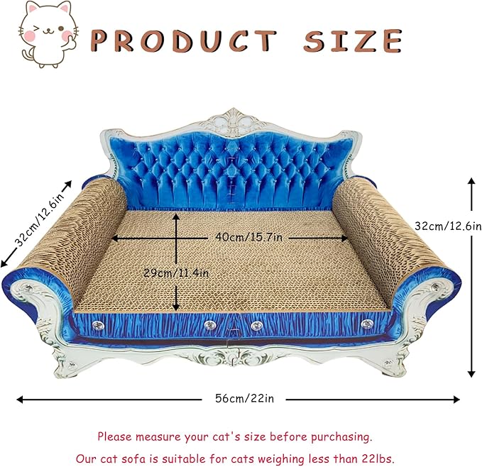 Luxury Cardboard Cat Scratcher Sofa Bed, Couch Shaped Cat Scratching Board, Scratch Lounge with Catnip, Scratcher for Indoor Cats Kittens Kitties