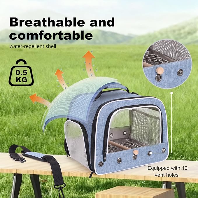 halinfer Bird Travel Carrier Cage for Large Size Parrot, Portable Bag with Metal Tray and Grate to Carry and Transport Medium and Large Birds Like African Grey, Long Tail Cockatiel and Parrot