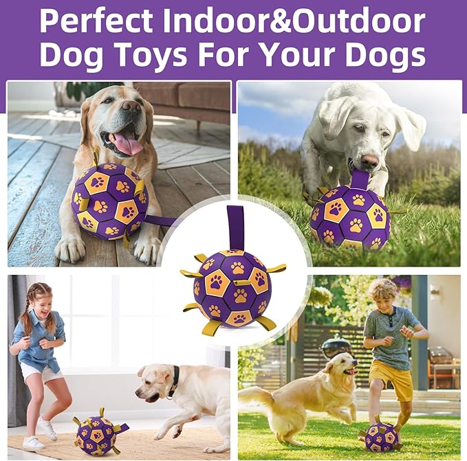 QDAN Extra Large Dog Toys Soccer Ball - Durable Dog Balls for Extra Large Dogs with Straps, Interactive Dog Tug Toy with Strap for Tug of War (9 Inch)