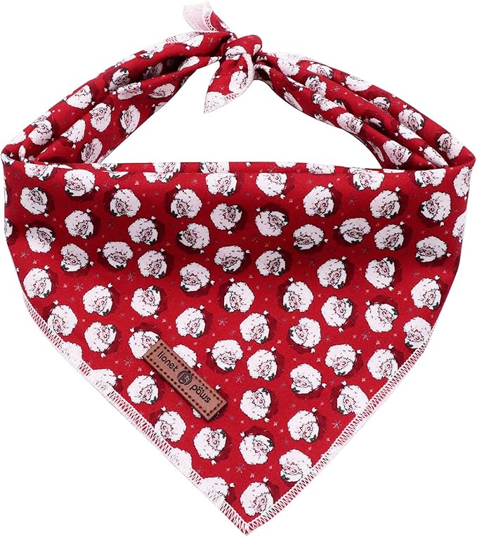 Lionet Paws Christmas Dog Bandana Washable Cotton Handkerchief Scarf Triangle Bandana for Small Medium Large Dogs Santa Claus Girl Boy