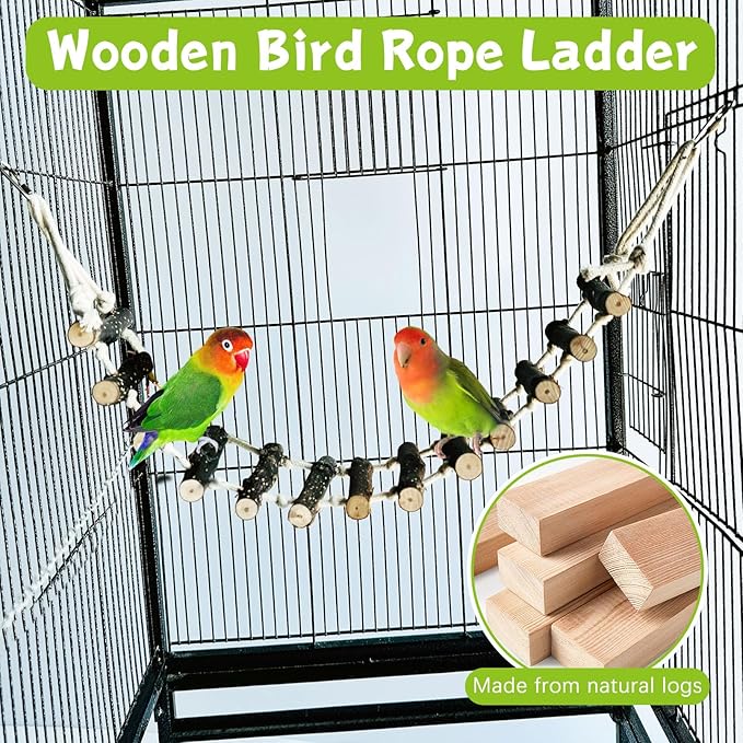 BNOSDM Birds Rope Ladder Toy 2Pcs Wooden Bird Hanging Ladders Pet Climbing Ladder Swing Parakeet Cage Accessories Suit for Budgie, Lovebird, Conure, Cockatoo, Finch