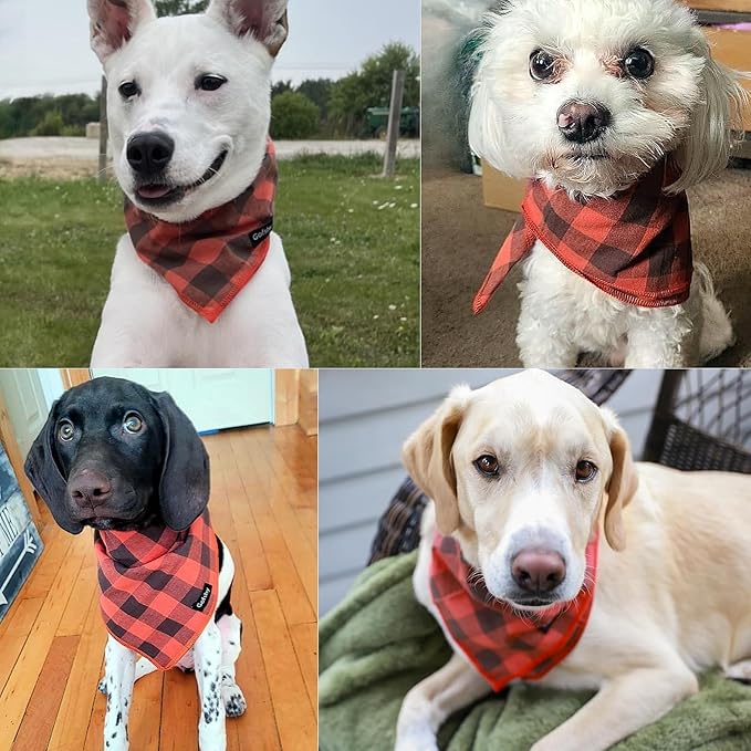 Dog Bandana Fall Small-Orange Brown Dog Scarf Buffalo Plaid Printing Adjustable Bib Handkerchief Accessories for Small Dogs Cats (S)