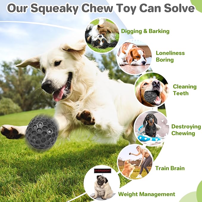 Interactive Squeaky Dog Balls, Dog Toys for Aggressive Chewers Large Breed for Relieving Anxiety, Tough Dog Chew Toys Balls for Aggressive Chewers, Outdoor Squeaky Dog Toys for Large Dogs