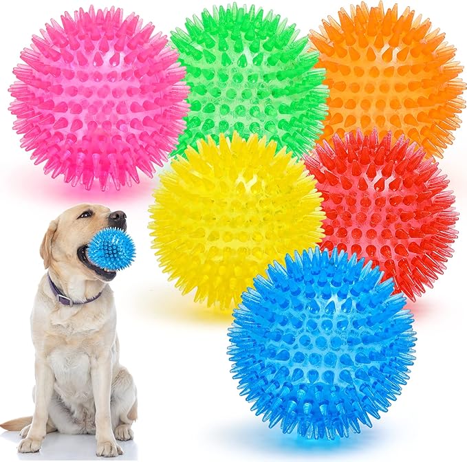 VITEVER 3.5” Squeaky Dog Toy Balls (6 Colors) Puppy Chew Toys for Teething, BPA Free Non-Toxic, Spikey Dog Balls for Medium, Large & Small Dogs, Durable Toys for Aggressive Chewers