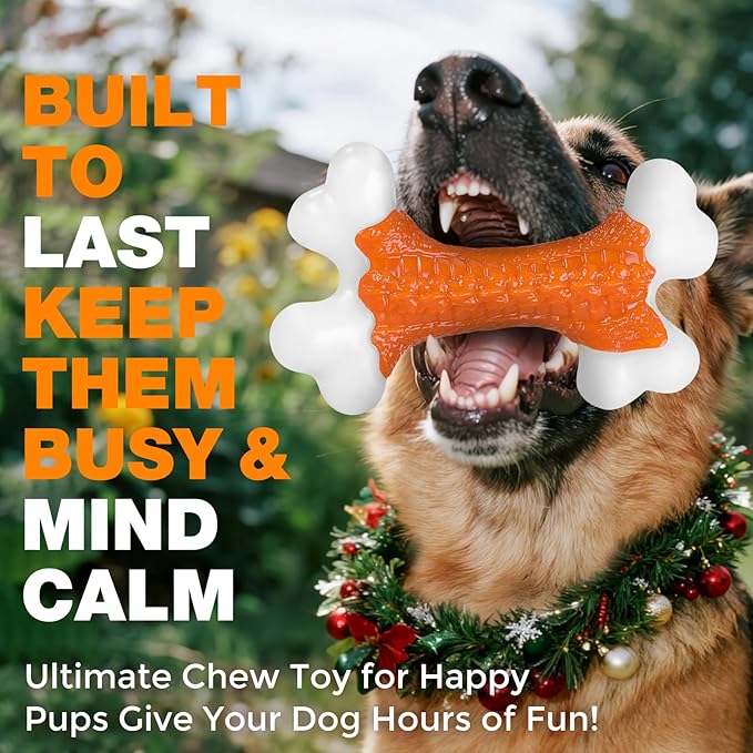 6-Pack Dog Toys for Aggressive Chewers Large Breed, Tough Bones, Nylon Puppy Teething Chew Toys Medium Dogs, Heavy Duty Peanut Butter Flavor Toys
