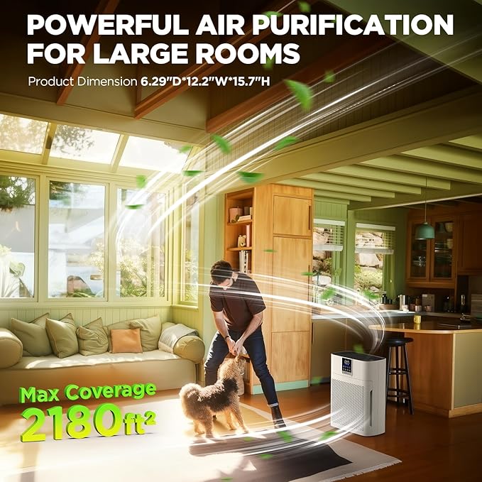 Air Purifiers for Home Large Room up to 2180 Sq Ft, DBFIT HEPA Air Purifier with Washable Nylon Pre-Filter, PM2.5 Air Quality Sensor, Air Cleaner for Pet Hair, Odor, Smoke, Dust, Pollen AP2410