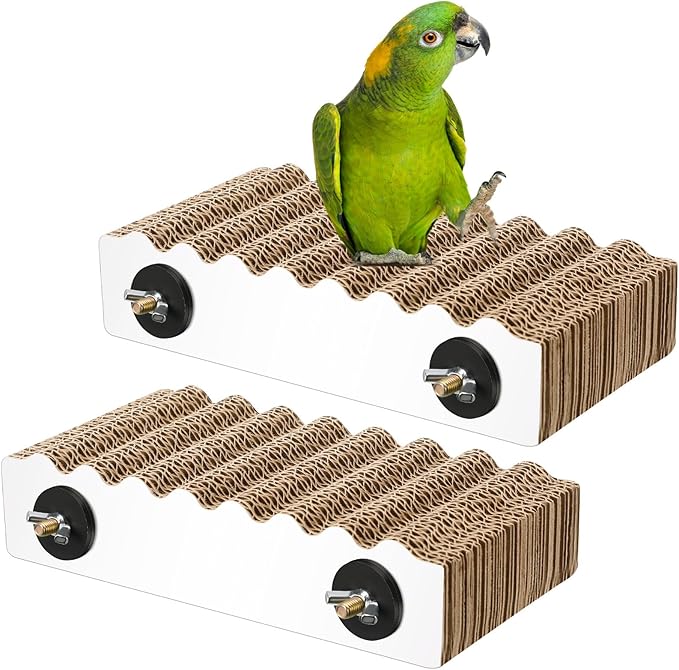 2-Piece Bird Platforms - Macaw, Small Parakeet, Conure, Budgie - Brown Cardboard Bird Perch - Paw Grinding Stand - Parrot Playground