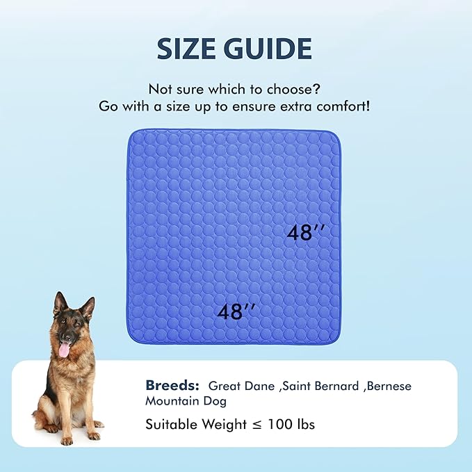 MICROCOSMOS Summer Cooling Mat & Sleeping Pad- Water Absorption Top, Materials Safe, Easy Carry, EZ Clean. Keep Cooling for Pets, Kids and Adults.(Navy Blue, 48" x48")