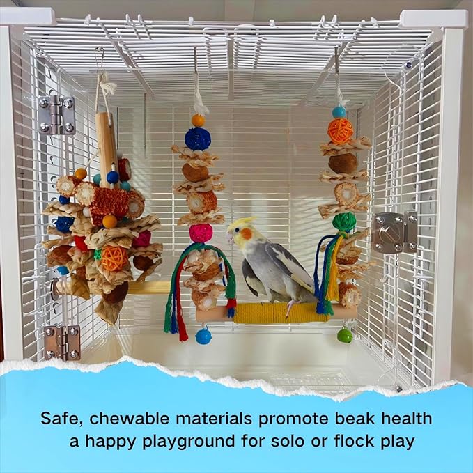 Bird Swings Toys for Parakeets Parrot,Natural Bird Perch Cage Hanging Chew Toys for Conures Budgerigars Finches Parrots Lovebirds and Small Medium Birds
