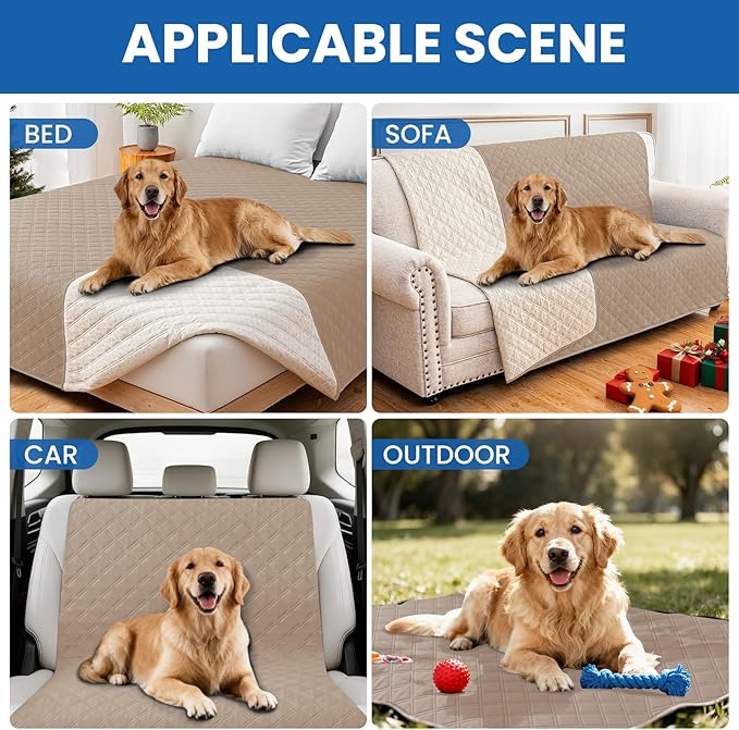 Waterproof Dog Blanket, Non-Slip Soft Pet Bed Cover, Couch Cover for Dogs Washable, Protects Sofa, Furniture, Crate, Car, Tear Resistant Leakproof Pet Blanket (30x70 Inch, Khaki)