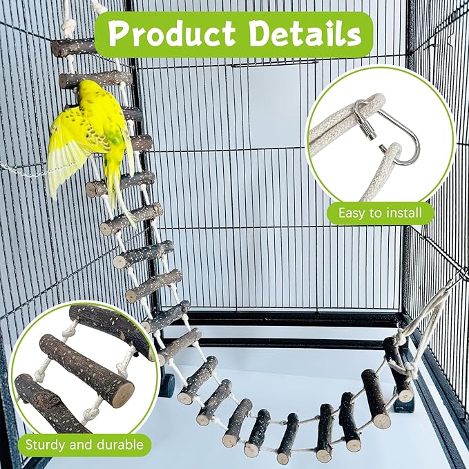 BNOSDM Wooden Bird Ladders Parrot Bridge Rope Ladder Bird Toy Pet Climbing Ladder Parakeet Cage Accessories Suit for Budgie, Lovebird, Conure, Cockatoo, Finch