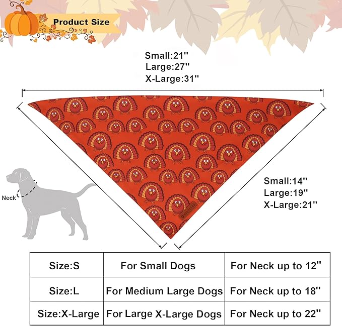 ADOGGYGO Thanksgiving Dog Bandanas 2 Pack, Reversible Pumpkin Turkey Pet Scarf, Premium Fabric, Adjustable Fit Orange Thanksgiving Bandanas for Extra Large Dogs (X-Large)