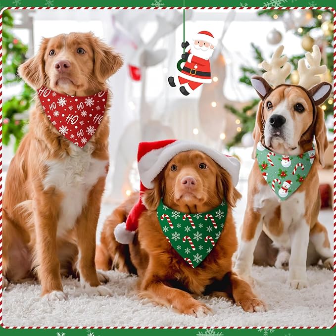 Weewooday 50 Pcs Christmas Bandanas for Dogs Xmas Bandanas Bulk with Santa Snowflake Candy Cane Soft Bibs Adjustable Triangle Doggie Scarf for Small Medium Large Pet (31.5 x 21.7 x 21.7 Inch)