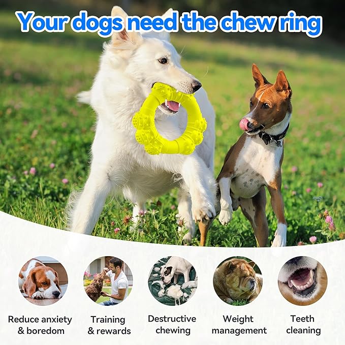 Indestructible Dog Chew Ring Toys for Aggressive Chewers, Super Chewer Dogs Toy for Medium Large Dogs, Puppy Teething Rings for Relax, Interactive Dog Toy, Heavy Duty Teething Toys