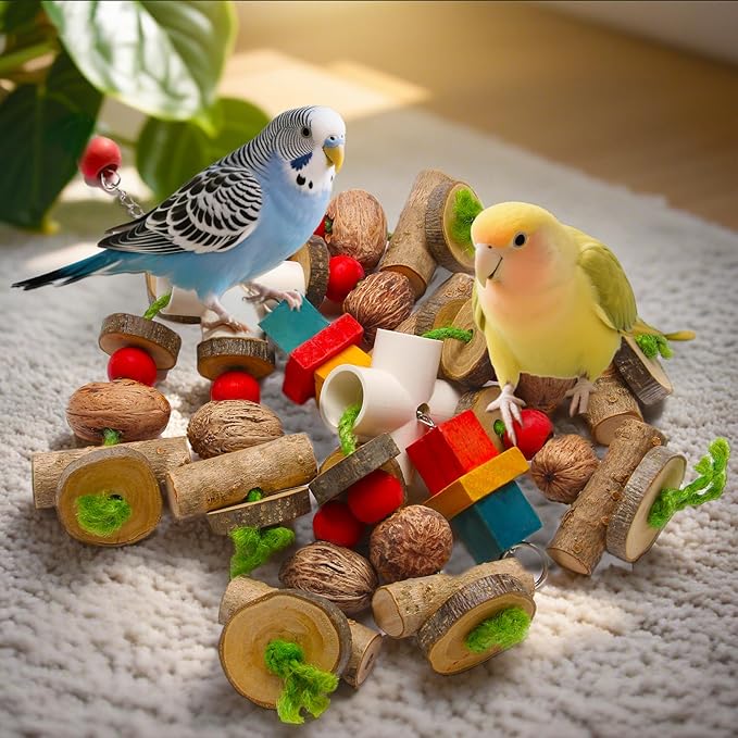 Kyouki Large Parrot Toy, Bird Toys for Cockatoos,Macaws, African Grey, Amazon Parrots,Conures, Lovebirds, Multicolored Natural Wooden Blocks Chewing Toys Bird Cage Accessories (Natural)