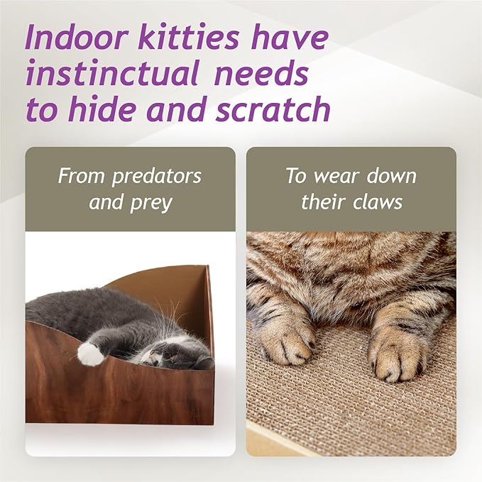 Hideaway Cat Scratcher Box for Indoor Cats - Cat Scratching Board, Horizontal Cat Scratch Pad Lounger with Reversible Usability and Extra Comfort for Lounge(Dark Cherry)