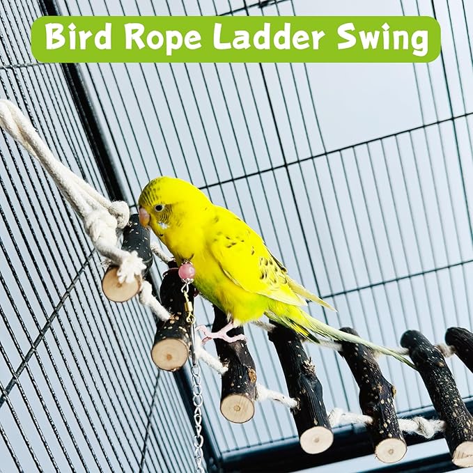 BNOSDM Wooden Bird Ladders Parrot Bridge Rope Ladder Bird Toy Pet Climbing Ladder Parakeet Cage Accessories Suit for Budgie, Lovebird, Conure, Cockatoo, Finch