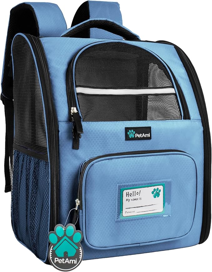 PetAmi Dog Backpack Carrier for Small Large Cat, Pet, Puppy, Ventilated Pet Hiking Backpack Travel Bag, Airline Approved Cat Backpack Carrier, Camping Biking Dog Bag Up to 18lbs Pet, Light Blue