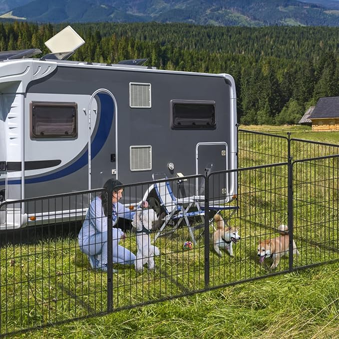 Dog Playpen 32 inch 10 Panels Indoor Dog Pen for Medium/Small Dogs Heavy Duty Metal Dog Fence Outdoor for Yard, Puppy Playpen with Door Portable Pet Fence for RV Camping Yard