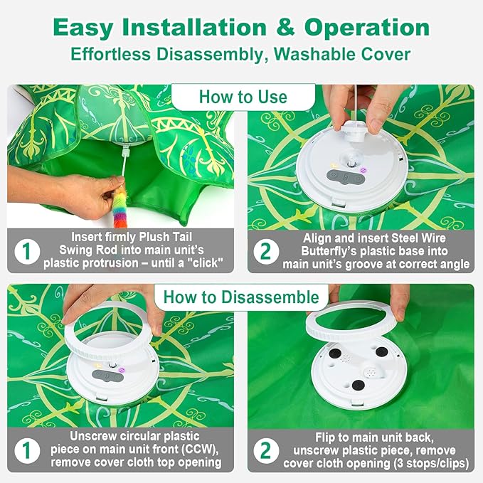 Interactive Cat Toys for Indoor Cats,[Newly Upgraded] Rechargeable Touch Activated Hide and Seek Kitten Toys for Bored Indoor Adult Cats with Fluttering (Green)