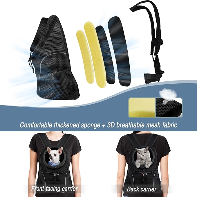 WOYYHO Pet Dog Carrier Backpack Small Dog Front Backpack Ventilated Dog Carrier Back Pack with Storage Pockets, Adjustable Straps & Safety Belt for Travel Hiking Outdoor(Size L: 10-14 lbs, All Black)