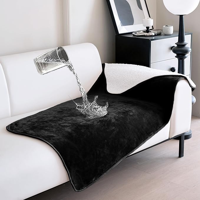 gogobunny Dog Blanket, Waterproof Reversible Sherpa Fleece Throw Blanket, Furniture Cover for Bed, Couch, Sofa Protection from Liquid Pee and Pet Fur of Puppy, Cat (Black, 30x70 inches)