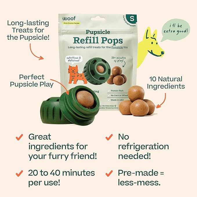 WOOF Pupsicle Refill Pops, Delicious Long Lasting Dog Treats, Pre-Made Pupsicle Refills for Dogs, Wholesome Ingredients, Low-Mess Chicken Pet Treats - Small Pops - 10 Count - 2 Pack