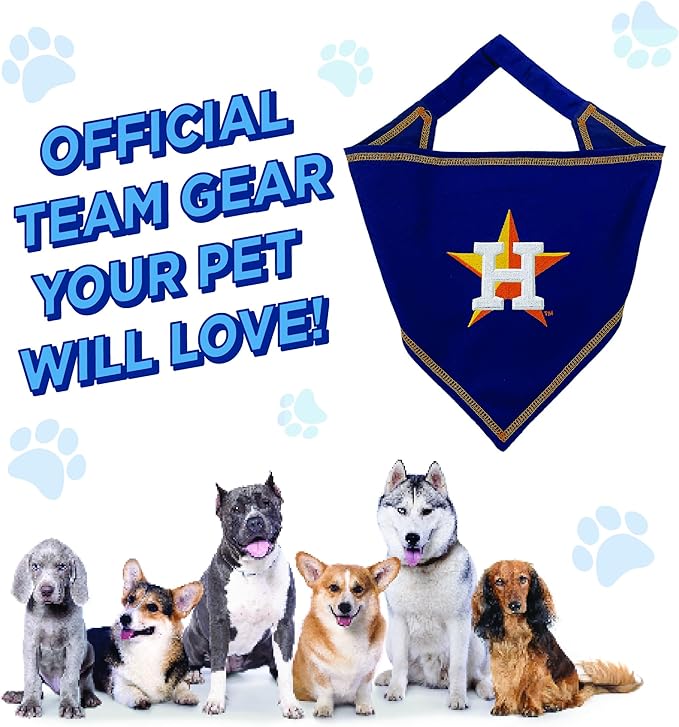Pets First MLB Houston Astros TIE Bandana, Small/Medium. Dog Bandana Scarf Bib for Pet Cat Dog. The Ultimate Game-Day, Party Bandanna, Birthday Event