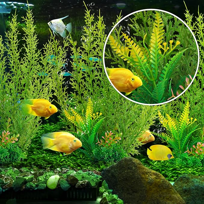 Fish Tank Accessories Large Plants, Green Fish Tank Decorations, Aquarium Decor Plastic Plants 3pcs
