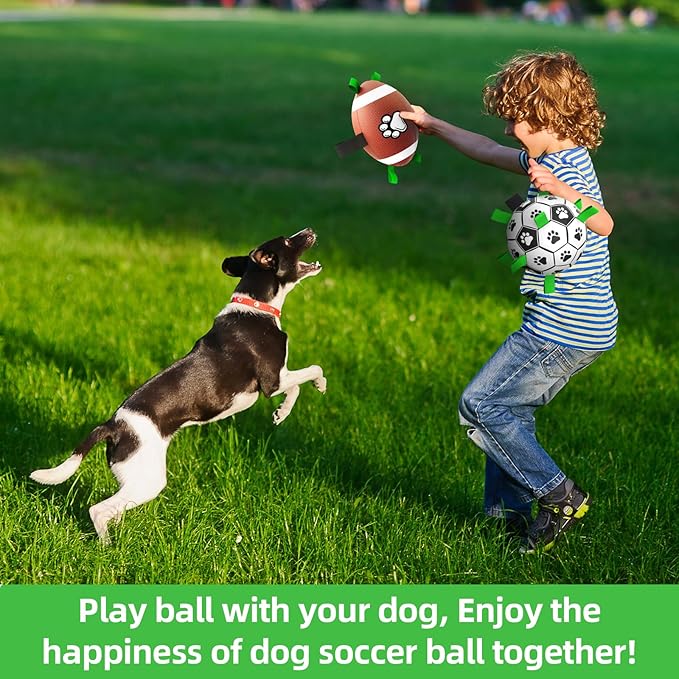 QDAN Dog Soccer Ball Football Basketball Set - 3 PCS Dog Balls with Strap for Tug of War, Soccer Ball Football Toys for Small Medium Large Dogs, Herding Ball for Dogs, Dog Birthday Toy