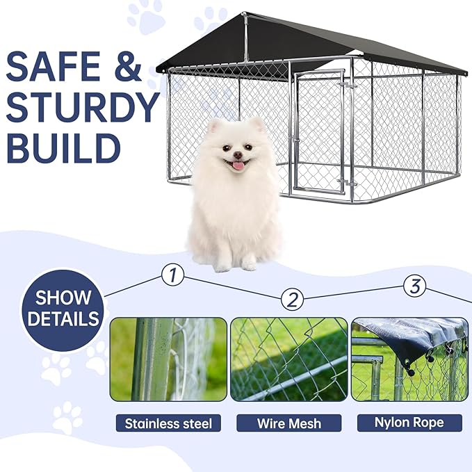 Outdoor Dog Enclosure Heavy Duty Dog Kennel House Mesh Dog Big Cage Pet Kennel Steel Fence with Secure Lock