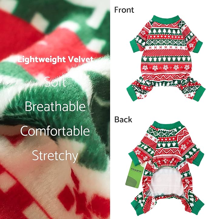 Fitwarm Dog Christmas Outfit, Dog Pajamas, Dog Winter Clothes for Small Dogs Boy Girl, Pet Ugly Sweater, Cat Costume, Red Green, Large