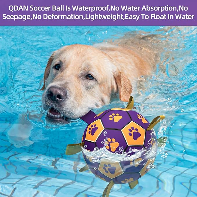QDAN Extra Large Dog Toys Soccer Ball - Durable Dog Balls for Extra Large Dogs with Straps, Interactive Dog Tug Toy with Strap for Tug of War (9 Inch)