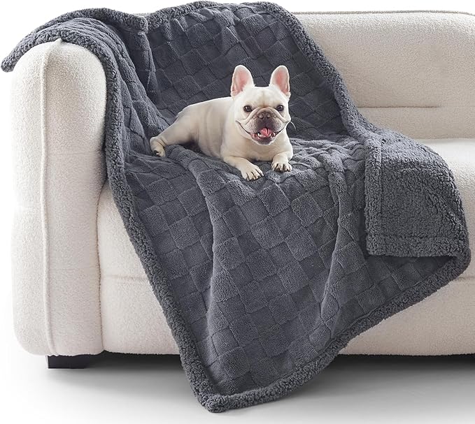 GASUR Waterproof Dog Blankets for Large Dogs, Dog Blanket for Couch Bed, Fleece Pet Blanket for Furniture Sofa Protector, Soft Pet Throw Blankets for Crate Car Outdoor, Washable, Twin 60"x80" Grey