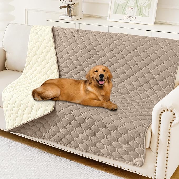 Smiry Waterproof Dog Bed Cover Blanket, Soft Reversible Pet Blanket, Washable Leakproof Cats Dogs Couch Cover for Sofa, Couch, Furniture (52x82 Inch, Taupe/Beige)