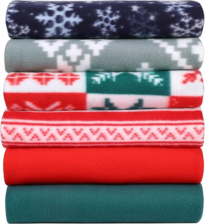 Fleece Throw Blankets Bulk Fleece Blankets for Christmas Wholesale Lightweight Warm Soft for Pet Bed Sofa Couch Office All Seasons Assorted 50x60 Inches Pack of 6