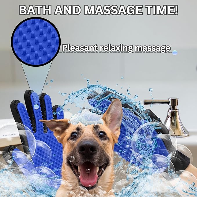 (Right Hand) Pet Hair Remover Glove – Blue, Reusable Grooming Glove for Dogs, Cats & Horses, Gentle Deshedding, Bathing & Massaging, Anti-Shedding Tool for Pet Hair Removal (Right Hand only)