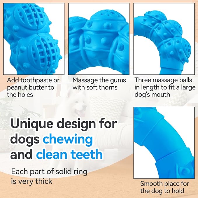 Indestructible Dog Chew Ring Toys for Aggressive Chewers, Super Chewer Toy for Medium Large Dogs, Puppy Teething Rings for Relax, Interactive Dogs Toy, Heavy Duty Dog Teething Toys