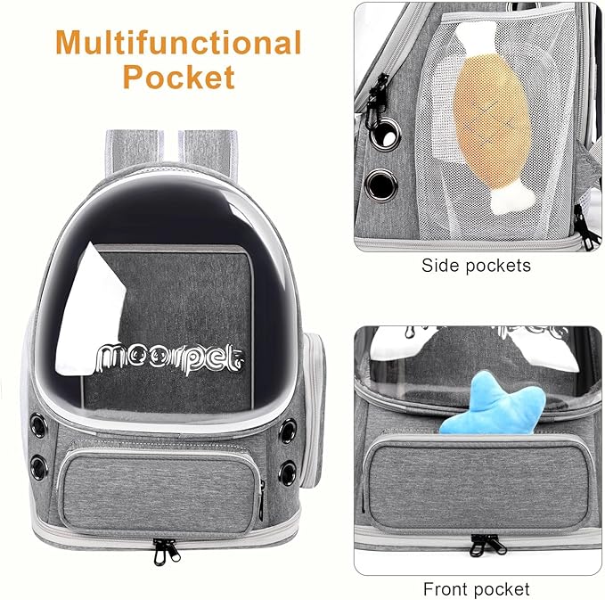 Breathable Cat Bubble Backpack Large Space Pet Carrier Backpack Expandable for Kitty Dog, Foldable Airline Approved Cat Backpack, Transparent PetTravel Backpack Up to 20 lbs (Green) (Grey)