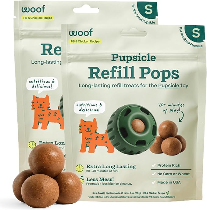 WOOF Pupsicle Refill Pops, Delicious Long Lasting Dog Treats, Pre-Made Pupsicle Refills for Dogs, Wholesome Ingredients, Low-Mess Chicken Pet Treats - Small Pops - 10 Count - 2 Pack