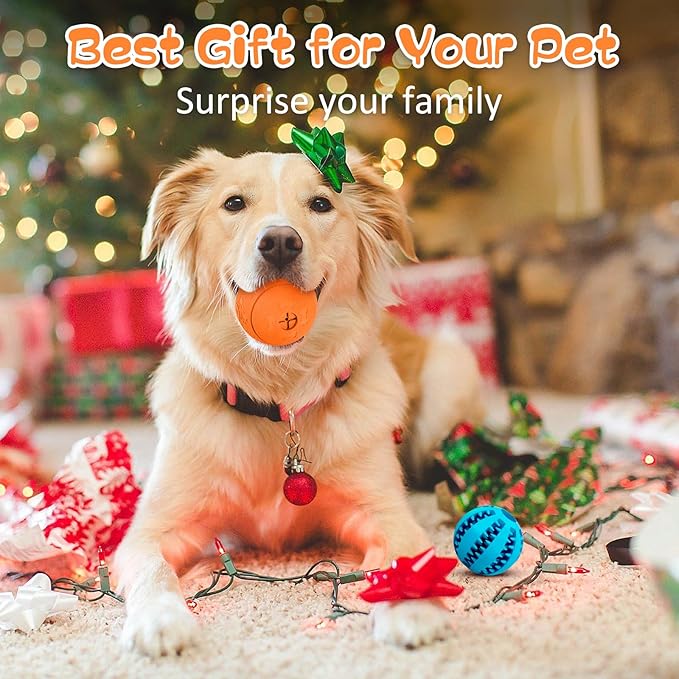 HIPPIH Dog Puzzle Toy 2 Pack, Interactive Dog Toys for Treat Dispensing, Durable Puppy Toys for Teething, Dog Treat Ball for Teeth/Slow Feeder/IQ Training/Playing, Blue-2.75‘’, Orange-3.14‘’