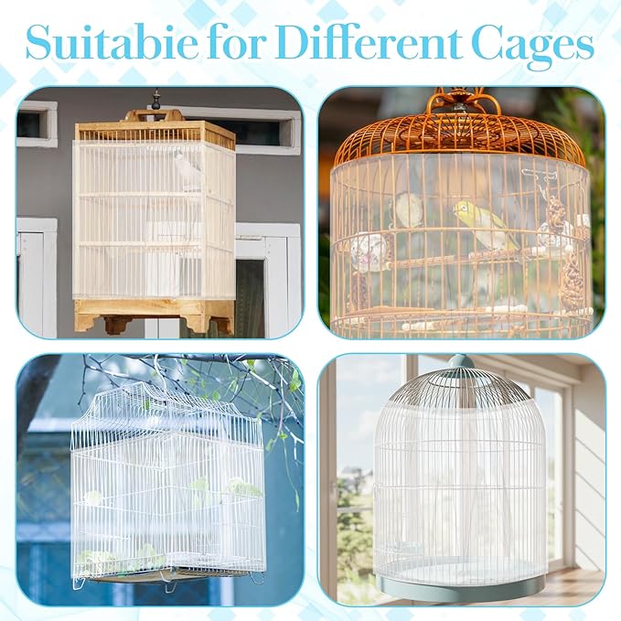 Large Bird Cage Net, Universal Adjustable Bird Cage Covers Mesh Polyester Birds Cages Seed Catcher Parakeet Cages Liners Birds Cagees Accessories for Birdcage Parakeet Parrot Enclosures (White)