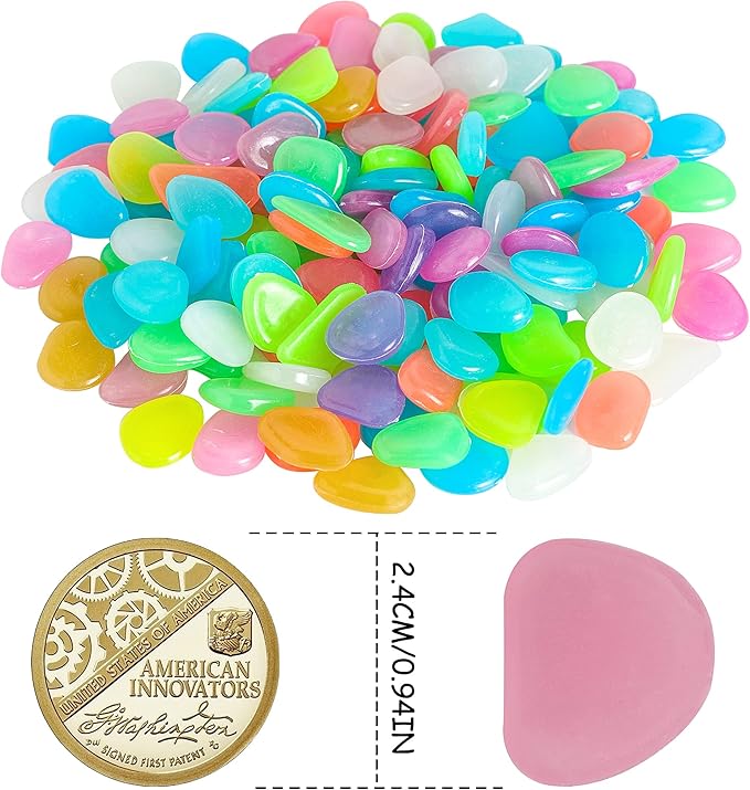 150 PCS Luminous Stones – Mixed Color Glow Rocks Decorations DIY Decorative Pebbles for Aquarium Fish Tank Sidewalk Garden Path Patio Terrace Lawn Yard Ornaments Colorful Cobbles Decor FD05MX150
