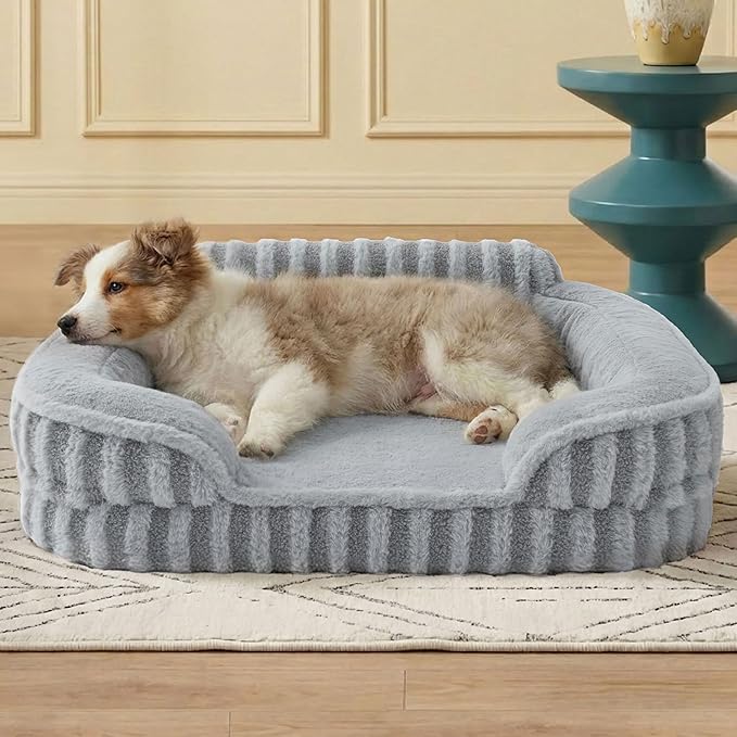 LE SURE Cute Dog Bed Medium Size Dog, Orthopedic Waterproof Medium Pet Beds with Sides, High Back Non-Slip Bottom and Egg-Crate Foam Pet Couch Sofa with Washable Removable Cover, Grey
